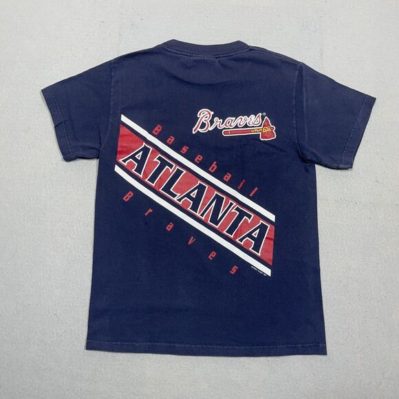 VTG Atlanta Braves Shirt Youth Medium Lee Sports MLB Blue Big Print 1997‎ - Picture 5 of 9